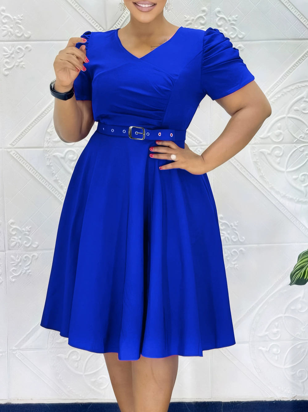 Fashion Pleated Elegant Flared African Dress